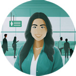 Alice B., a young traveller, happy and confident.